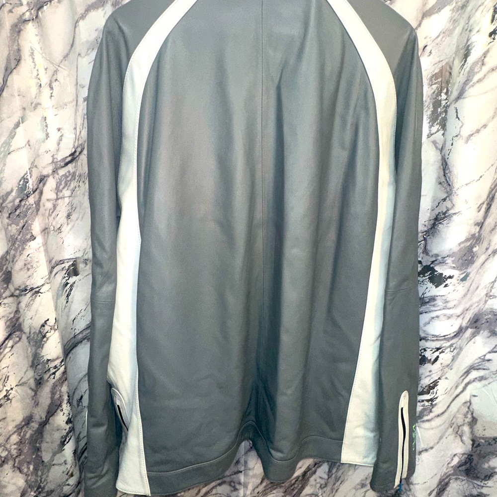 Rare Vintage Jordan Brand BHM edition 100% Leather Cool Gray Motorcycle Jacket - Picture 13 of 15